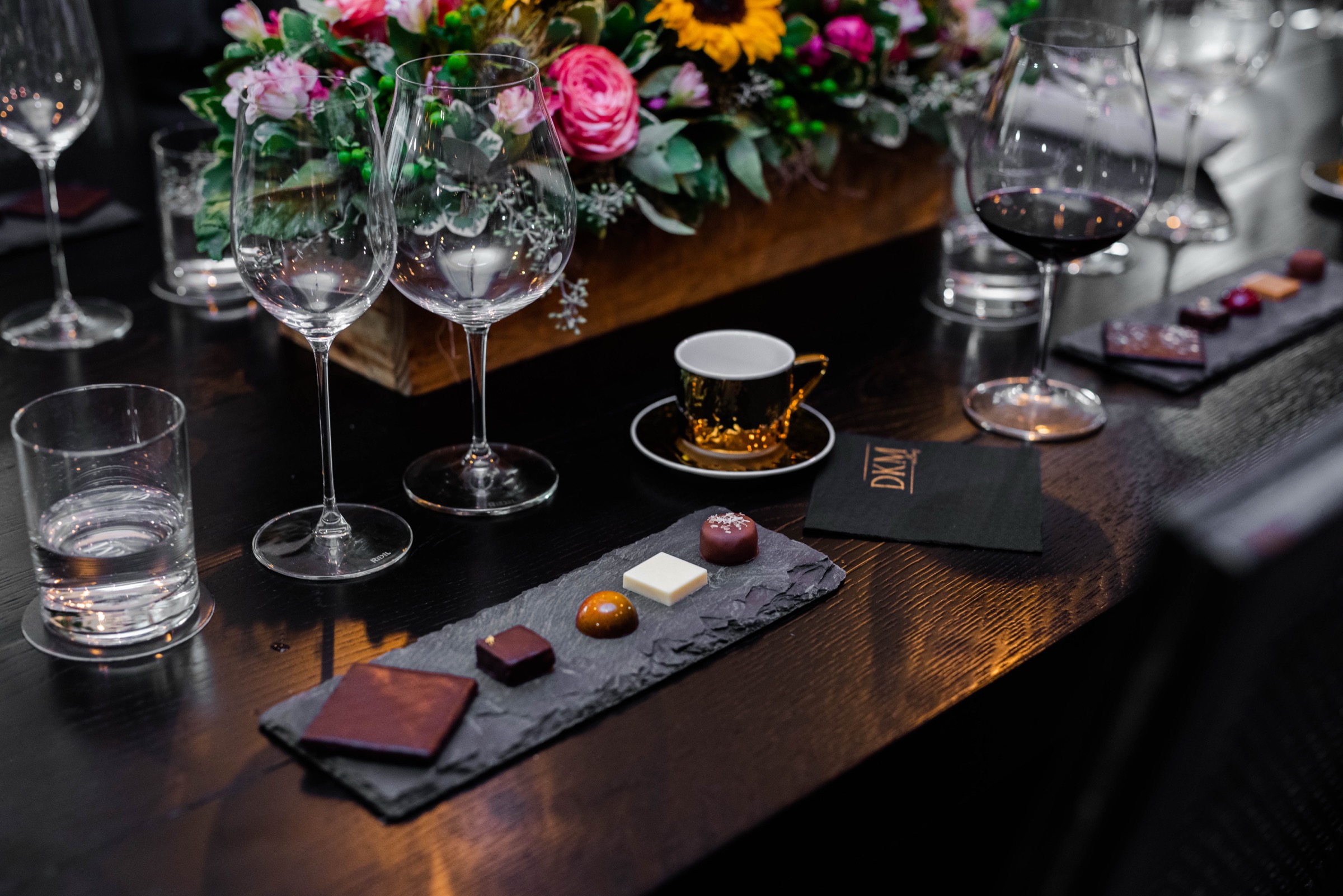 Handcrafted bonbons plated for the Premiere Wine and Chocolate Experience at Hill Country Chocolate in Fredericksburg, Texas